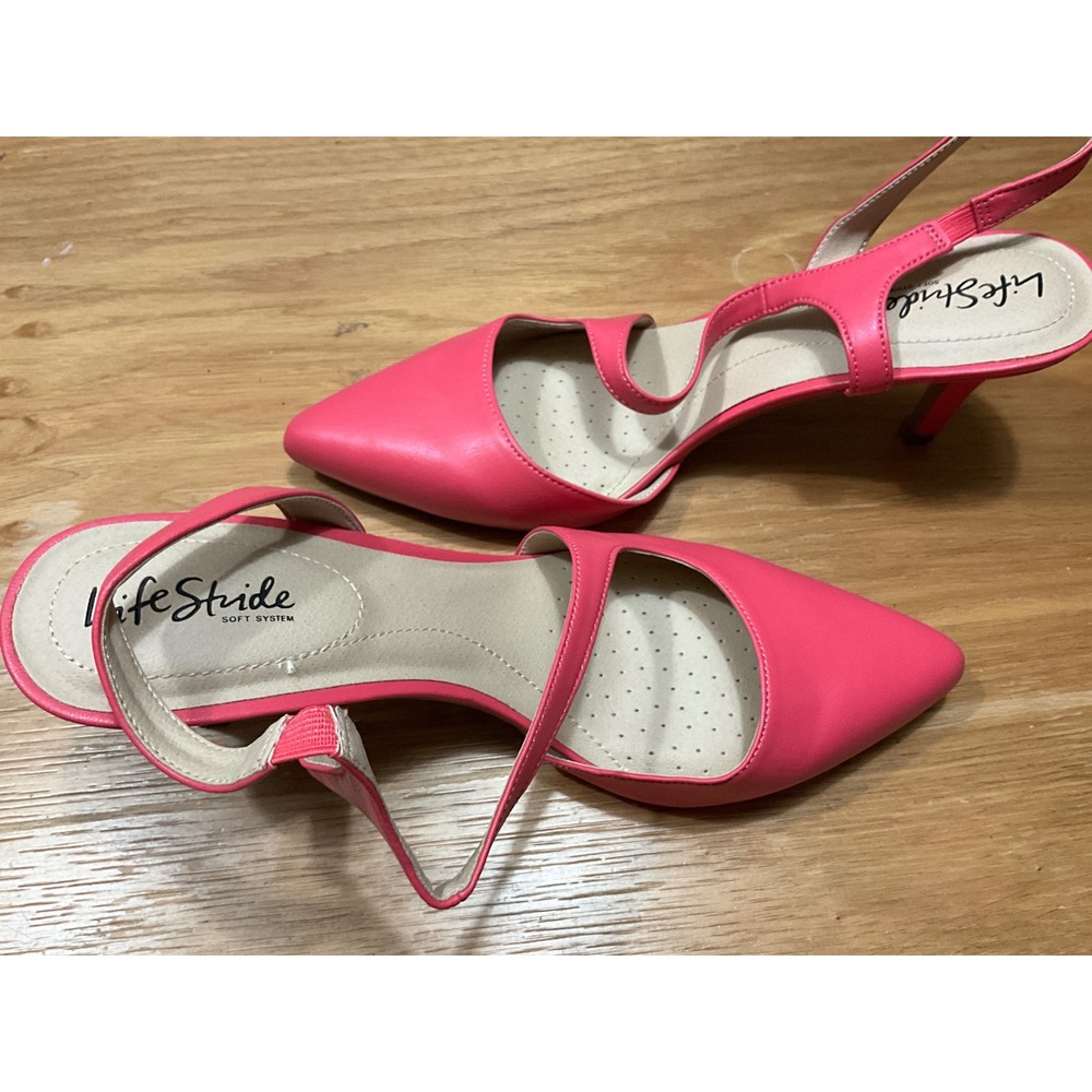 LifeStride Santorini Pink Slingback Pumps Asymmetrical Strap Heels 10W